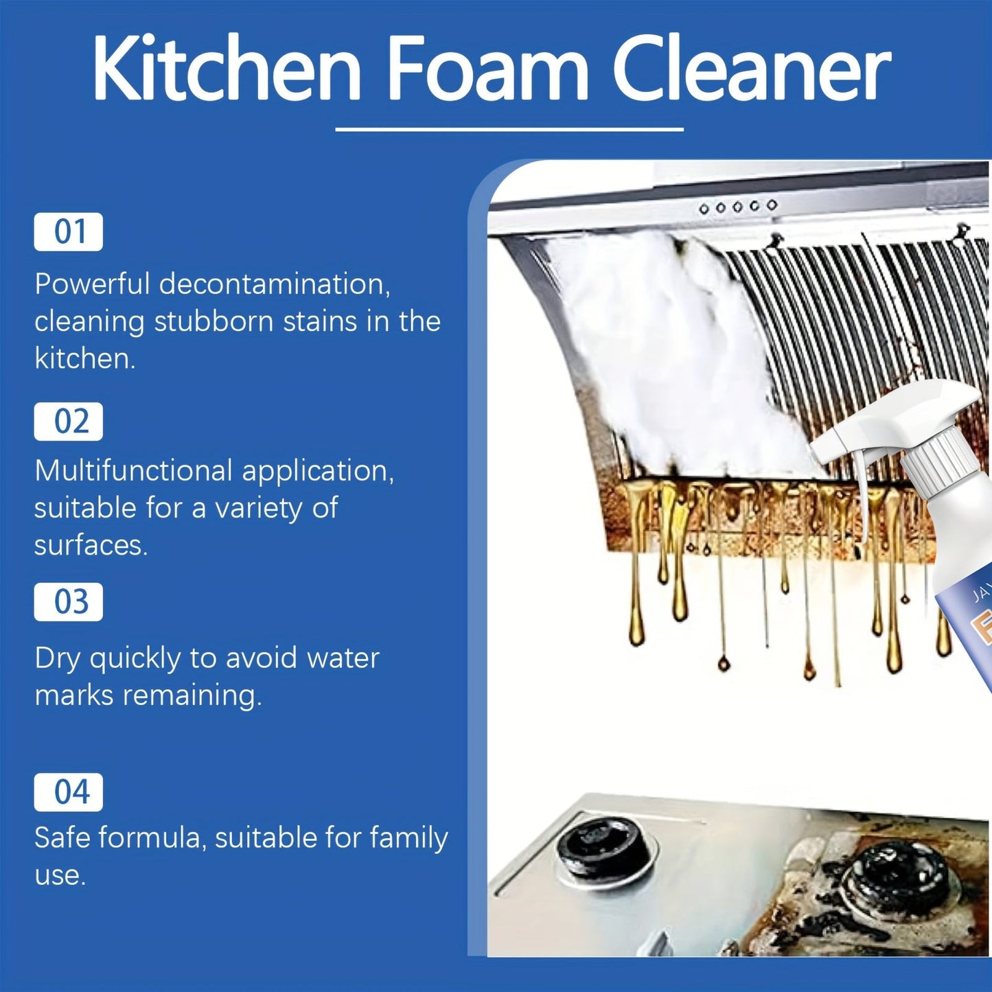 Lemon-Scented Kitchen Foam Cleaner: Perfect for Stovetop and Utensils, Leaves No Residue, and Polishes Surfaces