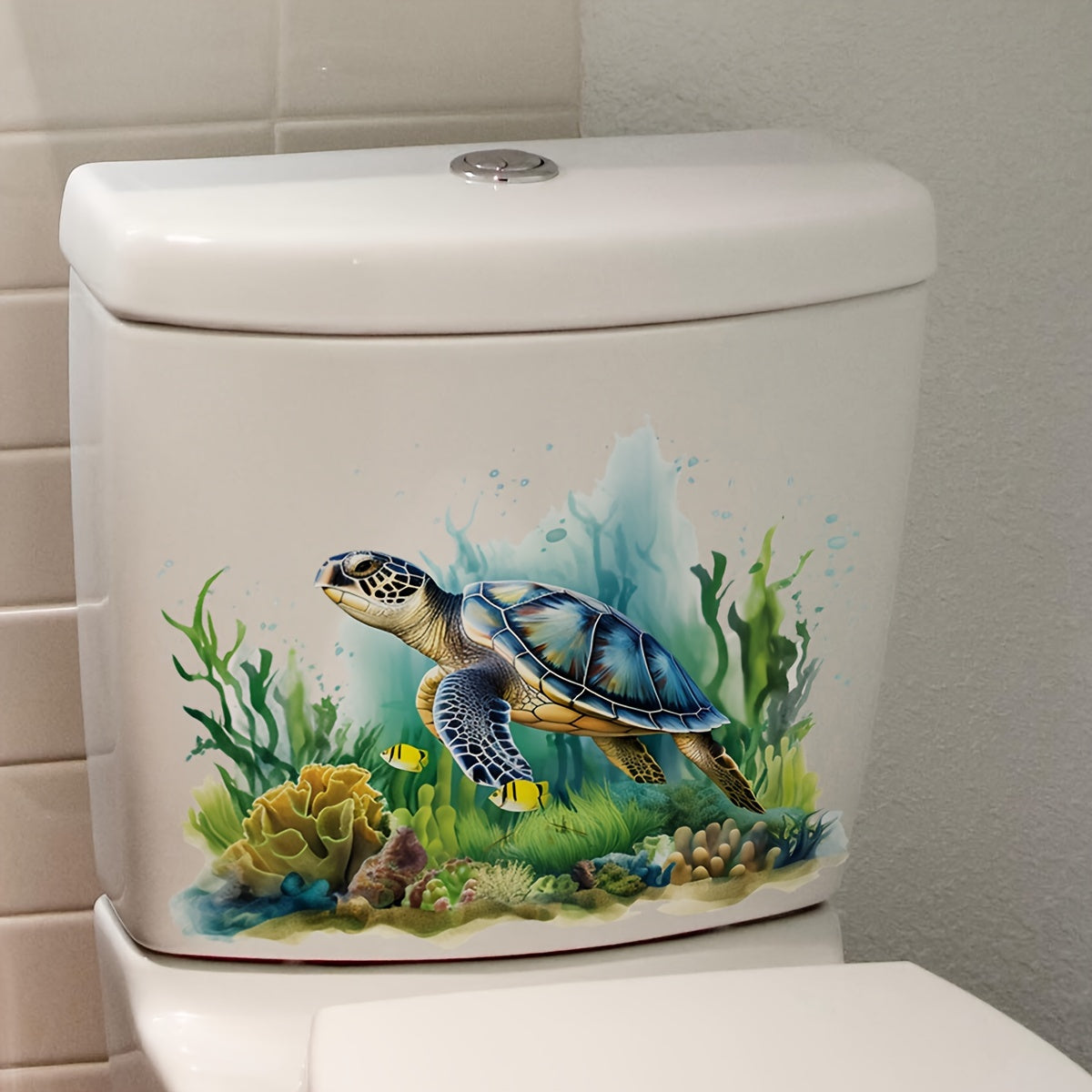 New Sea World Turtle Toilet Sticker for Bathroom Renovation, Removable Self-adhesive Decal for Aesthetic Home Decor