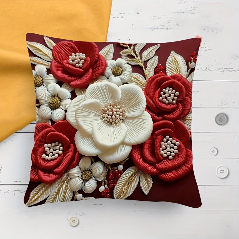 Lodge style floral throw pillow cover made of woven polyester with invisible zipper. Machine washable. Pillow insert not included.