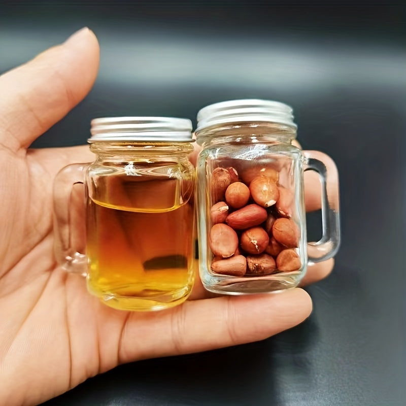 Mini Mason jar shot glass with lid, leakproof glass, ideal for home, parties, and bars. Perfect for beverages such as coffee, milk, juice, honey, and jam. Hand wash only.