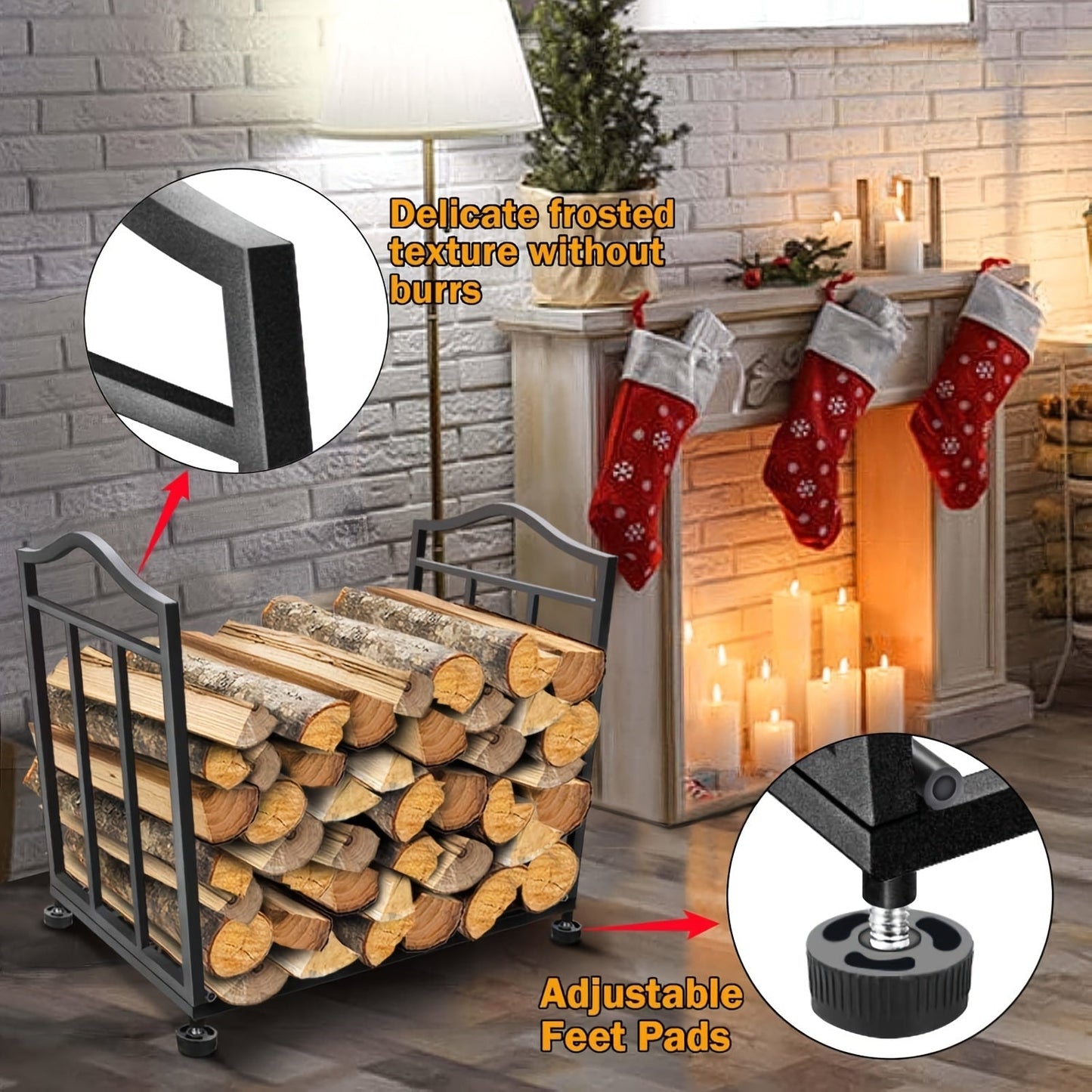 Durable Metal Firewood Rack, Foldable for Easy Storage, Ideal for Indoor/Outdoor Fireplaces, Adjustable with Cushions, Compact Deck Firewood Organizer.