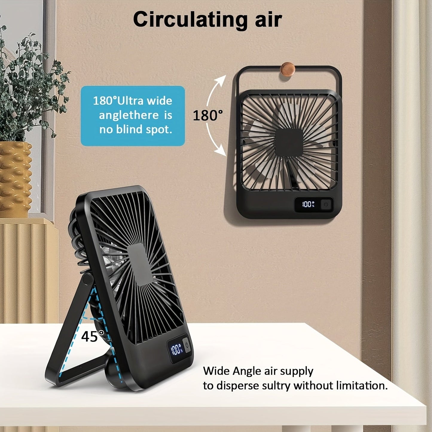 The Goard Portable USB Desk Fan is a convenient and versatile cooling solution. This 6.5-inch foldable tabletop fan features a 180° adjustable stand, 5-speed settings, a painted plastic finish, and button control for easy operation. Perfect for both