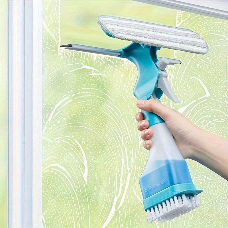 Versatile 4-in-1 Glass Cleaner Brush for multiple cleaning tasks on windows, mirrors, and tiles.