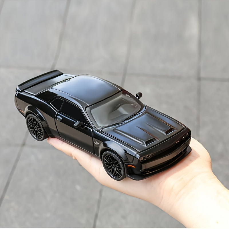 Black diecast metal sports car model with sound & light - ideal winter toy gift for kids.