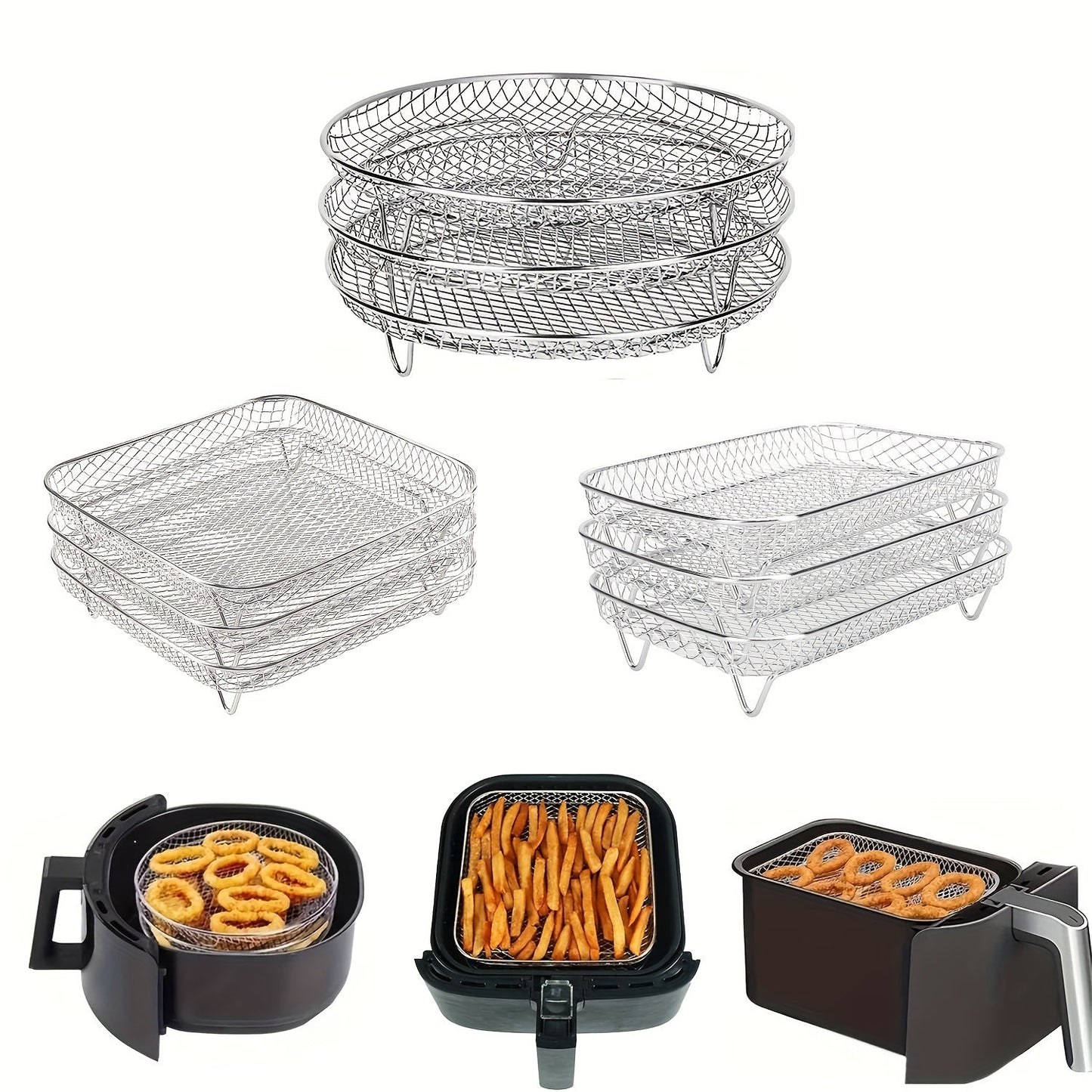 Set of Stainless Steel Air Fryer Accessories - Three-Tiered, Safe for Dishwashers and Ovens, Ideal for Healthy Holiday Baking and Cooking