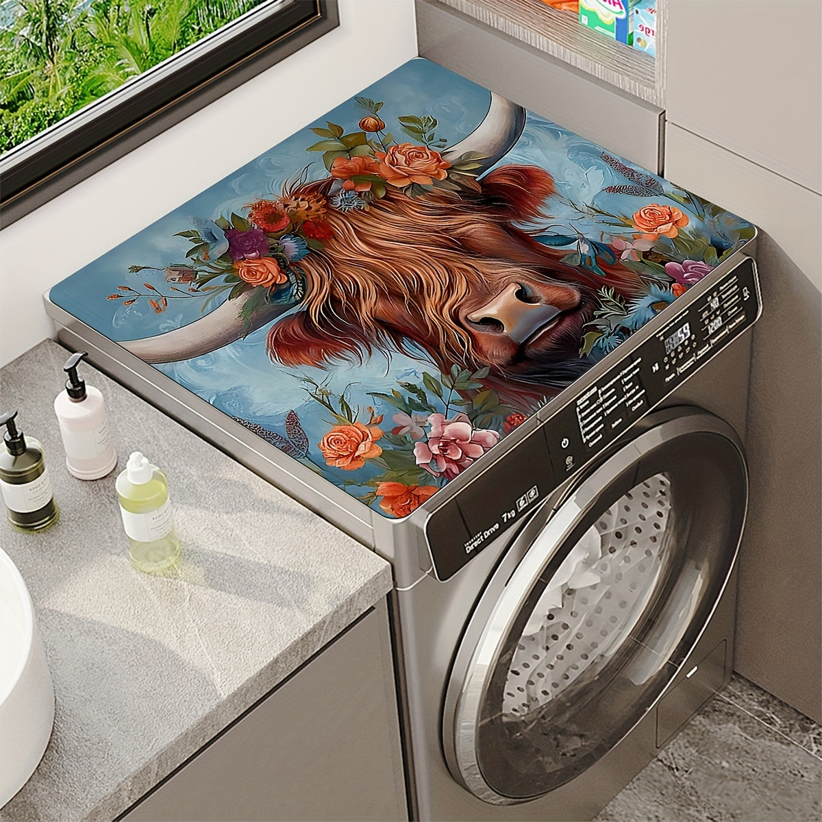 Durable Waterproof Vintage Mosaic Washing Machine Cover: 60cm x 50cm, Ideal for Kitchen or Laundry Room Use