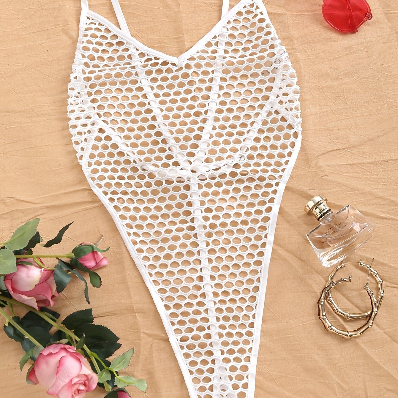 Sexy Solid Color Jacquard Mesh Bodysuit with Hollow Exposed Back for Seductive Lingerie.