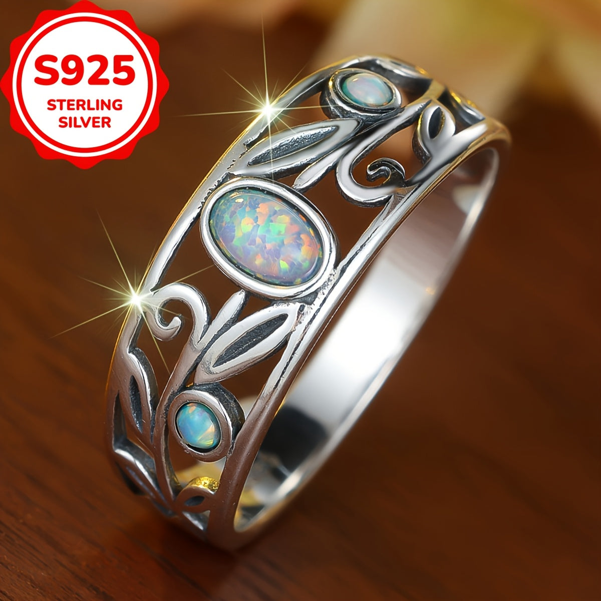 Opulent S925 Sterling Silver Opal Ring - Timeless Bohemian Elegance, Ideal for Special Occasions & Formal Events