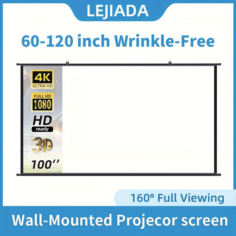 LEJIADA High-Definition Projector Screen - Wall Mount, Wrinkle-Free White, 152.4-304.8 cm, 160° Viewing Angle, Indoor, Home Theater & Office Use