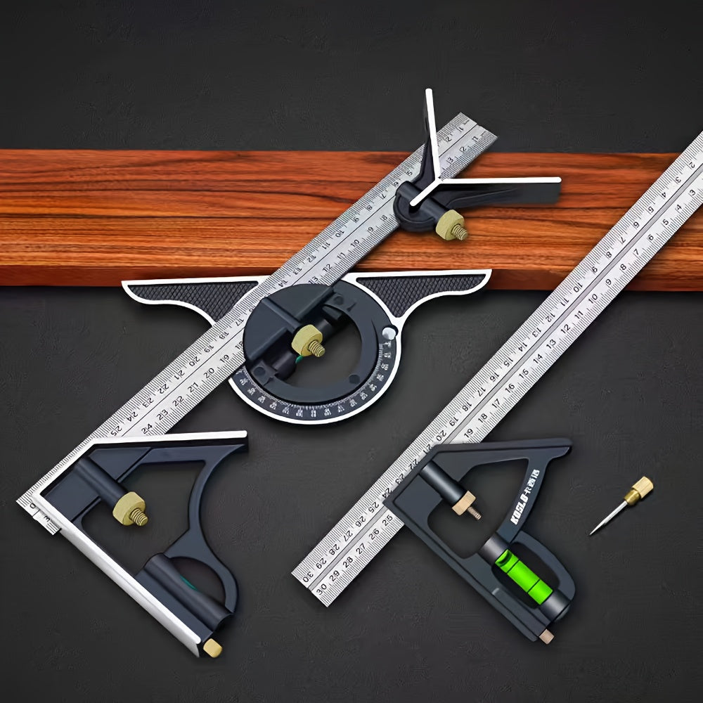 1 Set 3-in-1 Woodworking Tools: Stainless Steel Combination Squares with Digital Angle Gauge, Ruler. High precision, wear-resistant, uncharged operation.