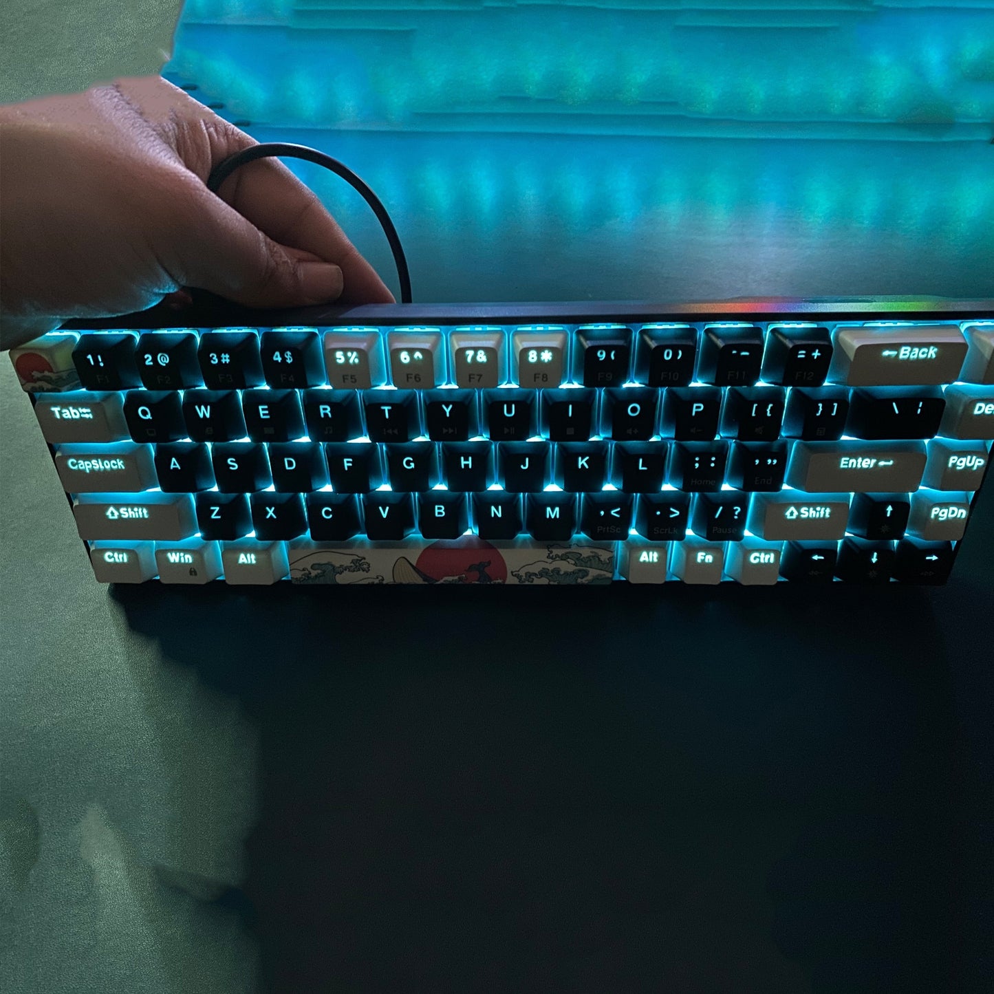 Compact 60% mechanical gaming keyboard with ice blue LED backlit and 68 keys. Features blue switch for Windows laptop and PC. Perfect gift for birthdays, Easter, President's Day, for boys