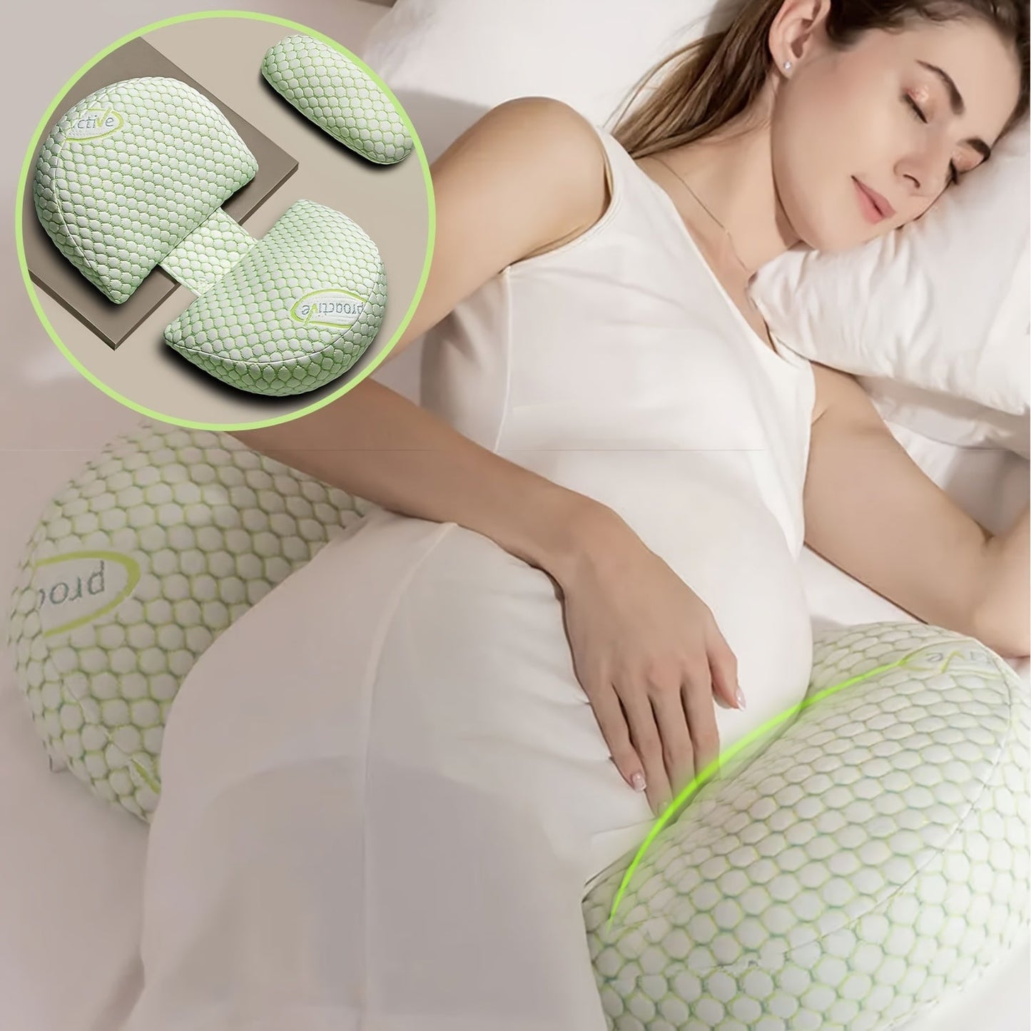 Set of 2 Soft U-Shaped Maternity Pillows with Adjustable & Removable Covers for Belly and Back Support, Perfect for Side Sleepers