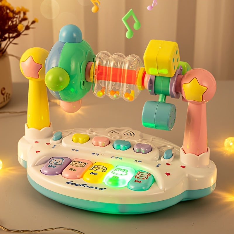 Educational Toy for Boys & Girls: Multi-Functional Kids Electronic Music Piano with Shaking Bells, Lights, and Alphabet & Piano Keys, Soft Lighting and Fun Spinning, White