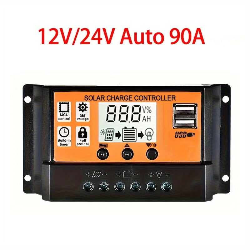 1pc Solar Charge Controller, 100A High Efficiency, 12V/24V Solar Panel Power Supply with 10A-100A Range, Hard-Wired, Accepts Below 50V, for Off-Grid Systems & Solar Panels.