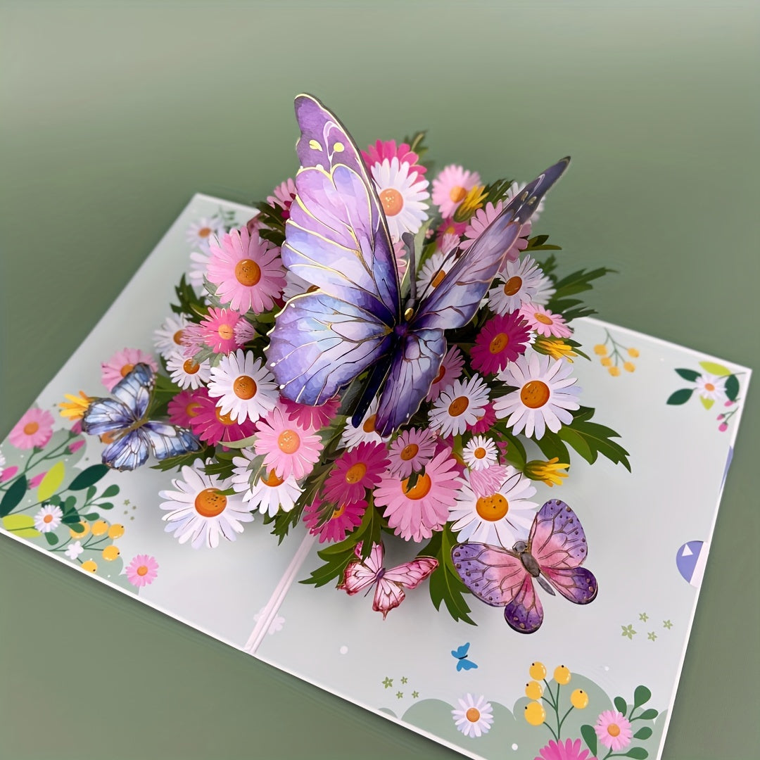 SwammCard 3D Pop-Up Greeting Card with Butterflies & Daisies - Ideal for various occasions - Unique & memorable celebration tool.