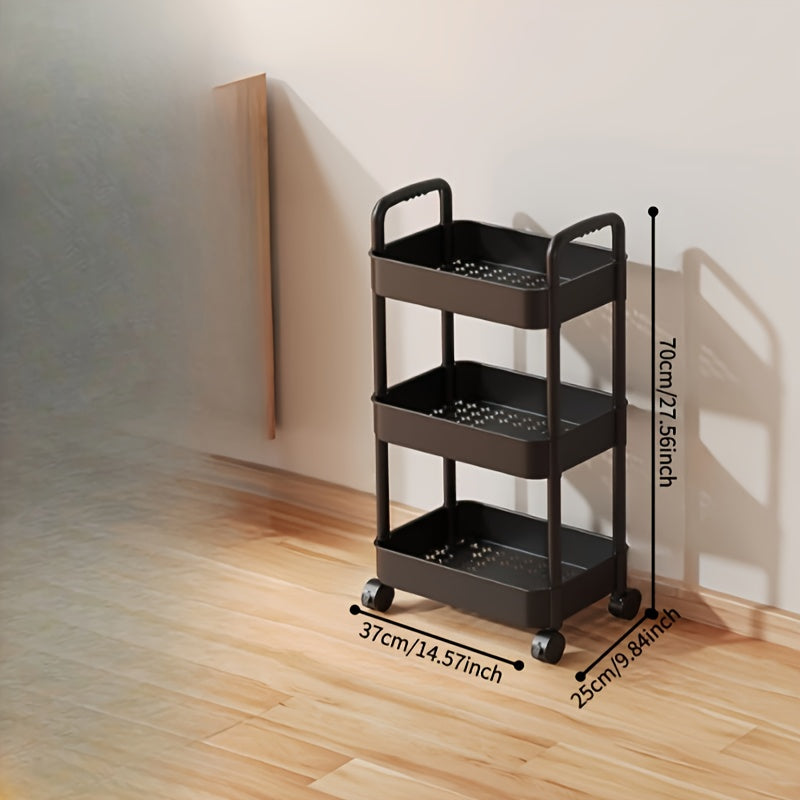 Rolling Storage Cart on Wheels - Organize Your Kitchen, Bedroom, or Home Office with this Multi-Tier Cart - Made of Sturdy Plastic, No Need for Assembly, Convenient Bedroom Storage Solution, Easy to Disassemble