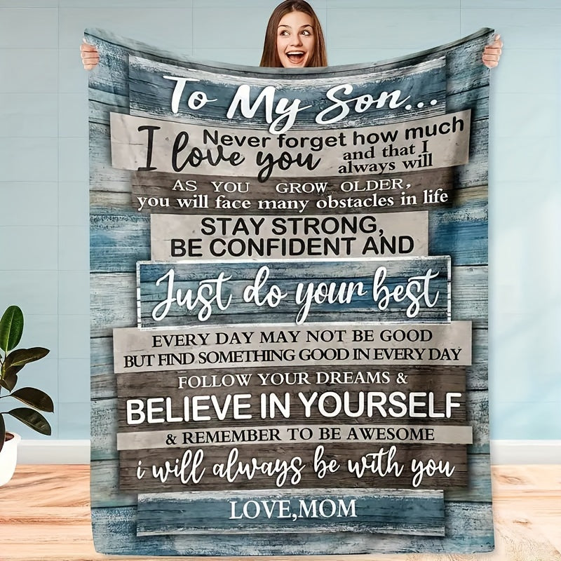 Gift from Mom to Son: Personalized Blanket - Perfect for Birthdays, Graduations, and Valentines- Gifts for Grown Sons - Sentimental Gesture from Mother.