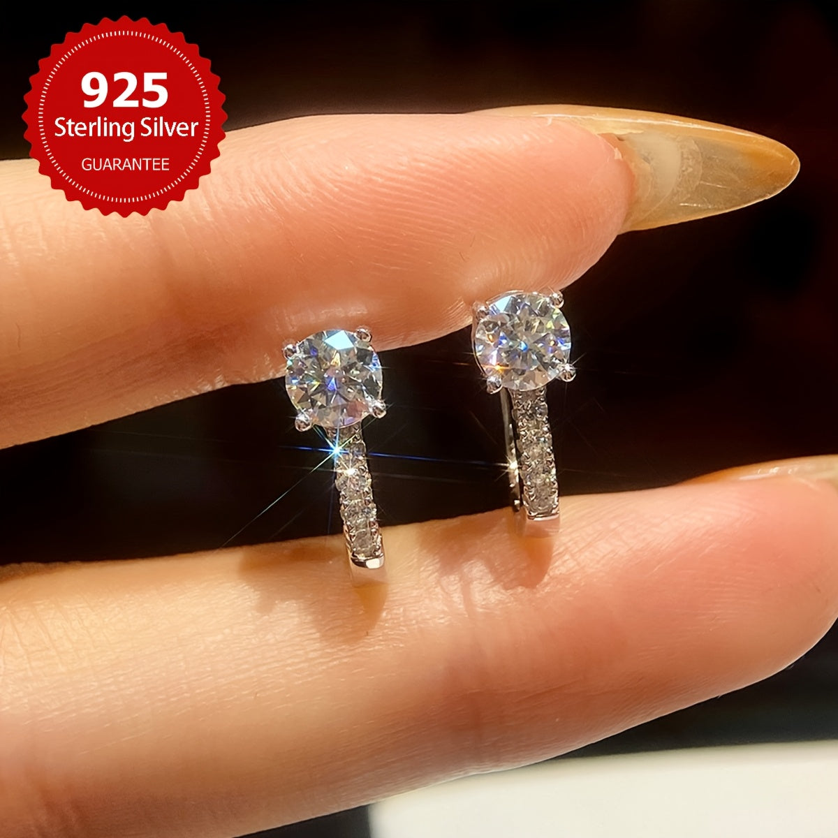 These elegant U-shaped earrings feature 1CT shiny moissanite stones set in 925 sterling silver. They make a perfect Valentine's Day gift and are ideal for weddings. With a luxurious and noble design, these earrings weigh approximately 2.4 grams and each