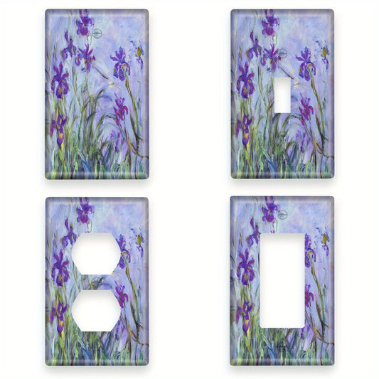 Monet Iris art print light switch cover for indoor/outdoor use, easy to install in bedroom or kitchen.