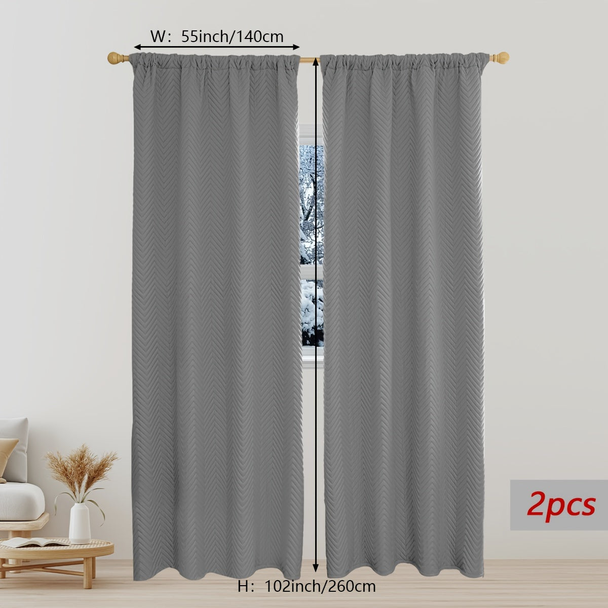 Stay warm and cozy this winter with our 2-piece set of thick curtains. These soundproof and windproof blackout drapes feature a stylish geometric twill weave and are made from 100% polyester. They are designed with a rod pocket and can also be hung using