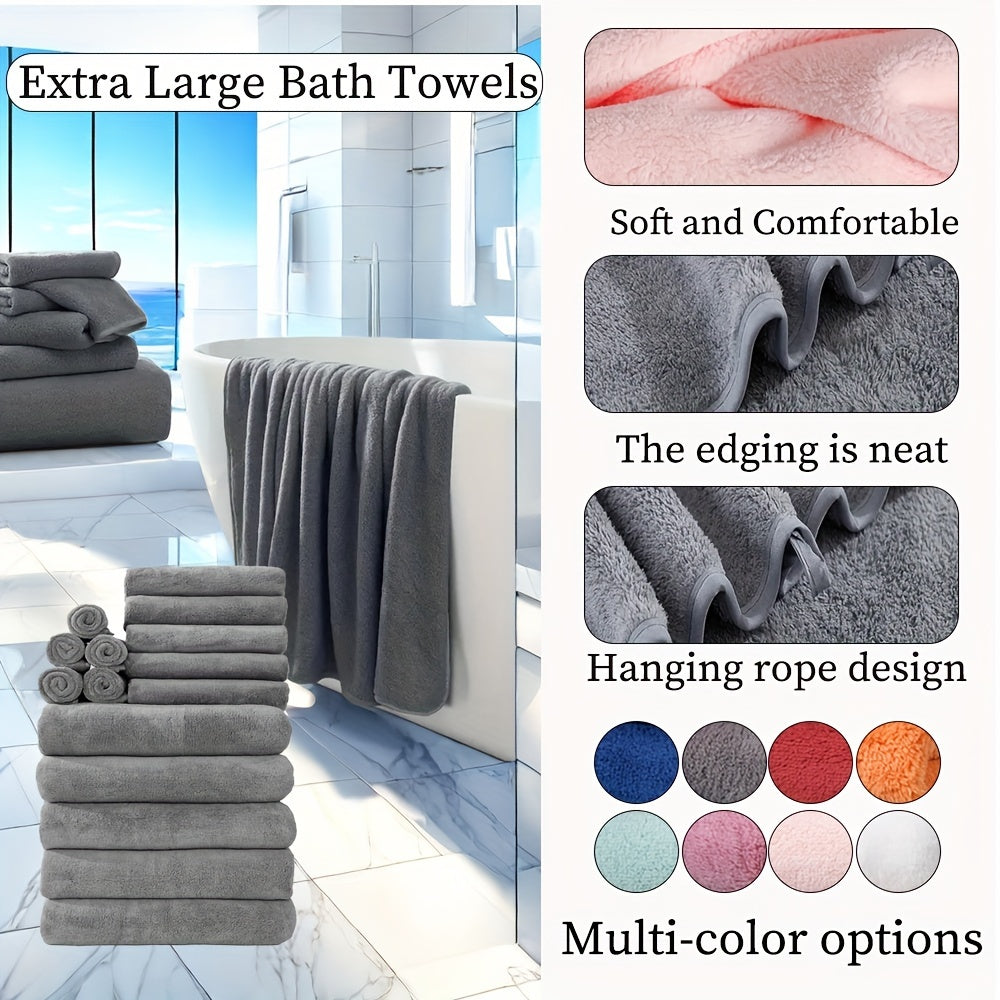 15-piece ultra-soft microfiber towel set in multiple colors, ideal for home and hotel showers.