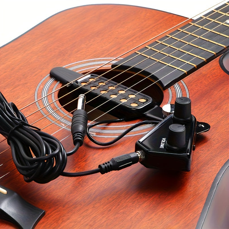 12-hole magnetic transducer acoustic guitar pickup with enhanced sound, adjustable volume & tone control. Includes audio cable and accessories kit.