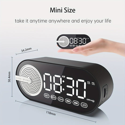 SENBOWE Wireless Speaker with LED Mirror Display, Alarm Clock, Colorful Ambient Lighting, Heavy Bass, FM Radio, USB Charging, Single Speaker Unit, Non-Waterproof, Rechargeable Battery.