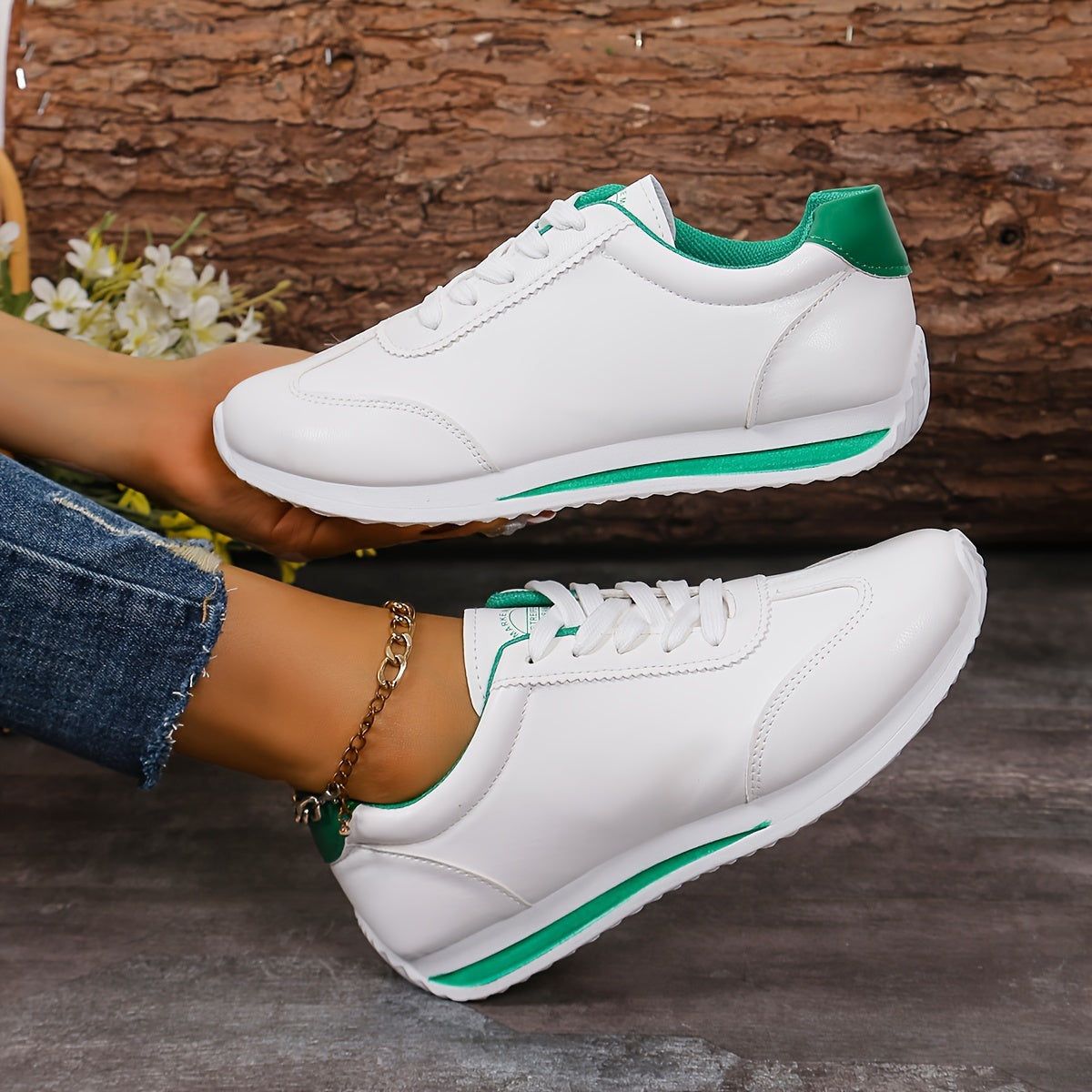 Women's casual sneakers with solid color, lace-up platform, soft sole, and non-slip running trainers.