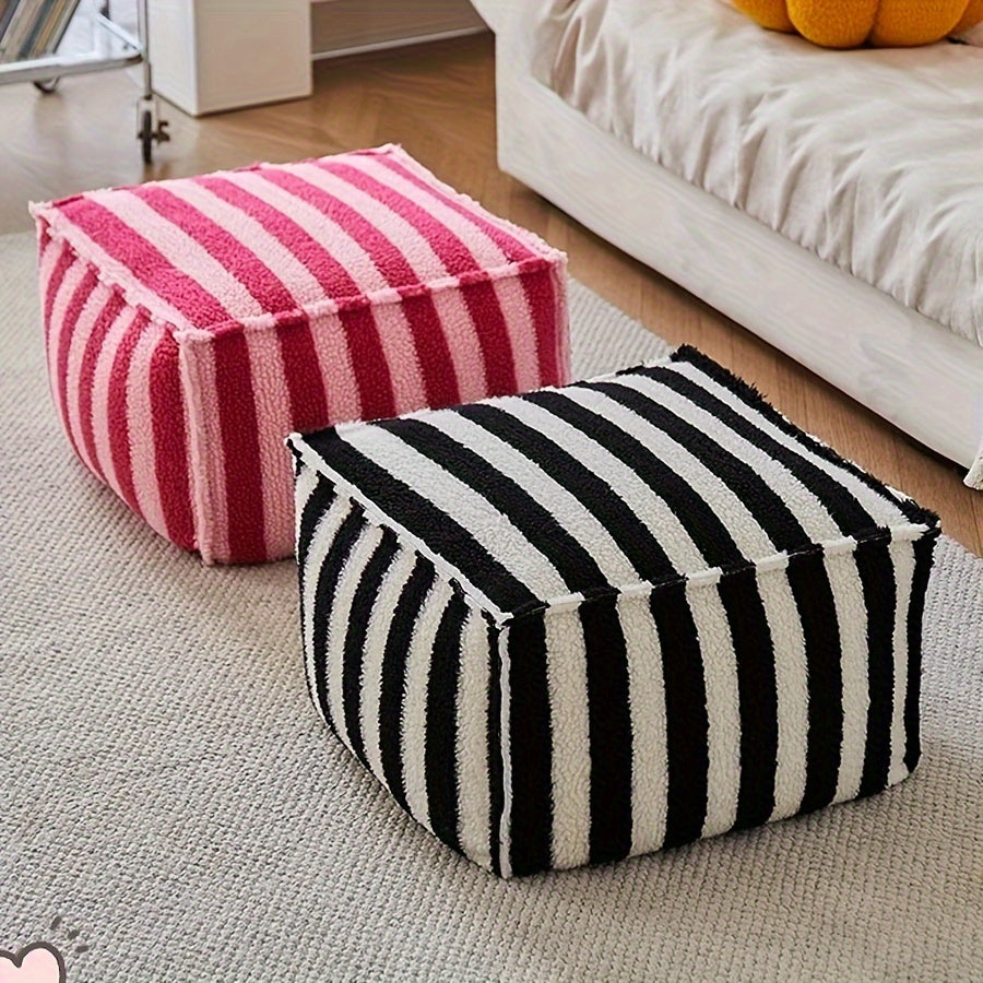 Square Foam Stool Cushion with Knitted Red & Black Striped Design - Non-Wooden, Electricity-Free for Living Room, Floor, Shoe Changing, Tatami - Decorative Seating with Soft Striped Pattern