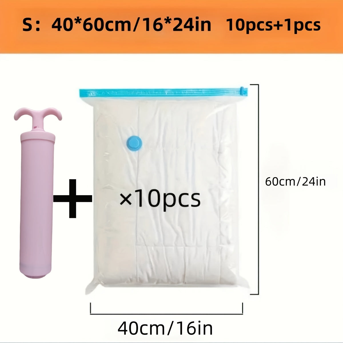 A pack of 11 vacuum-sealed storage bags featuring a pink hand pump, perfect for storing winter items. These versatile plastic bags have a zipper closure and can be used for travel, camping, moving, organizing your home kitchen, and maximizing storage