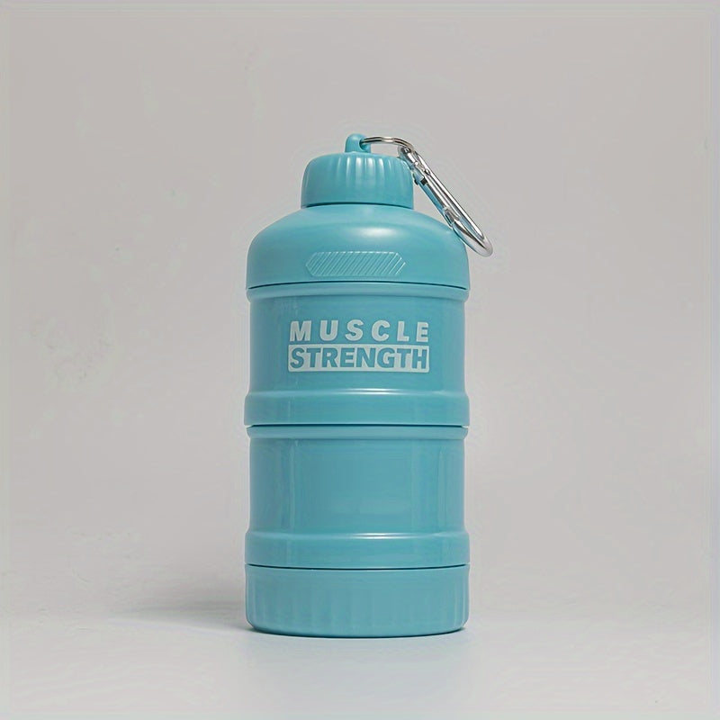 Portable protein powder container with a multi-tier plastic bottle for gym and outdoor sports, with a keychain. Size 7cm X 11cm/20cm/15.5cm.