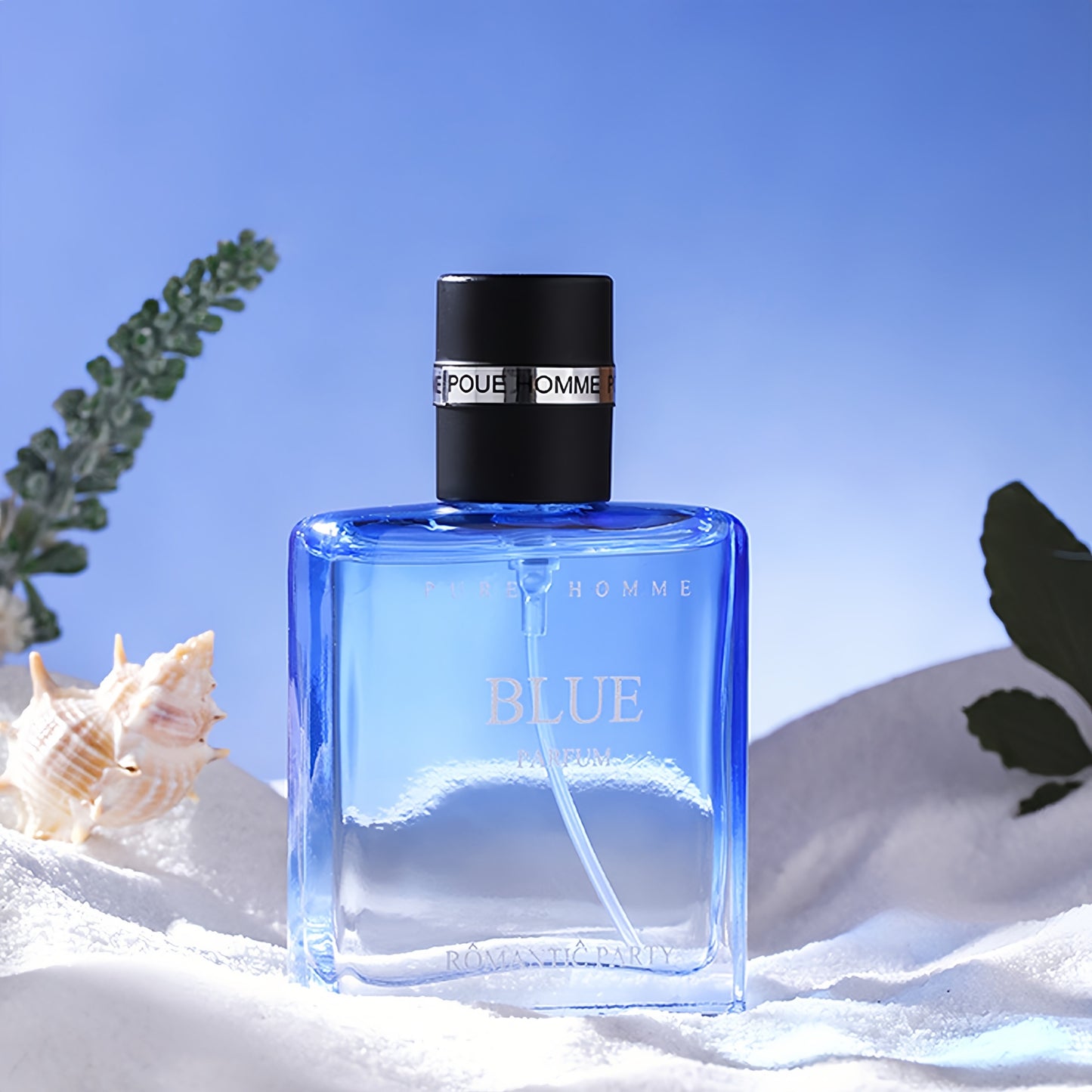 Men's cologne "Homme Parfum" in "Sunshine" Blue and "Confident" Black, with long-lasting light scent and ocean & woody fragrance notes for a charming gentleman's aroma.