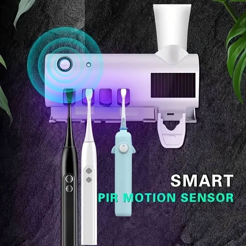 UV Toothbrush Holder with Automatic Toothpaste Dispenser - Wireless, USB Rechargeable, Wall-Mounted, No-Drill Installation.