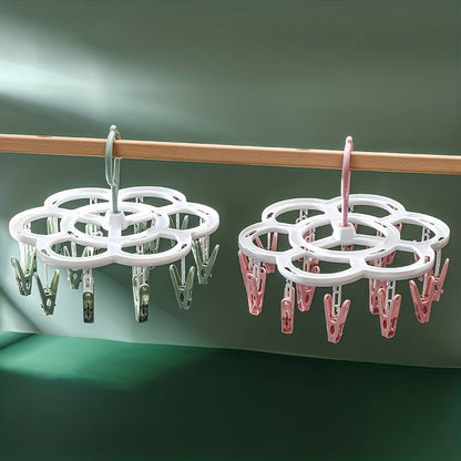 Sun-Cured Clothes Hanger with 16 Clothespins for Socks, Bras, and Underwear - Made from Long-Lasting Plastic for Convenient Drying and Tidying Up