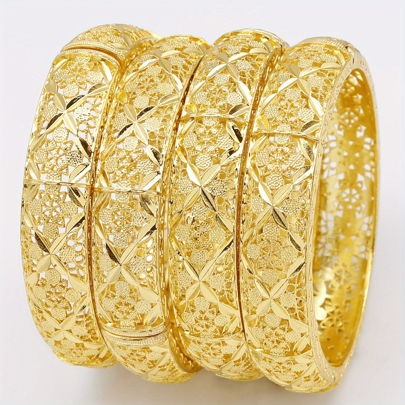 Luxurious Ethnic Style Open Bangle Wedding Bracelet featuring 4 Middle Eastern designs for brides.