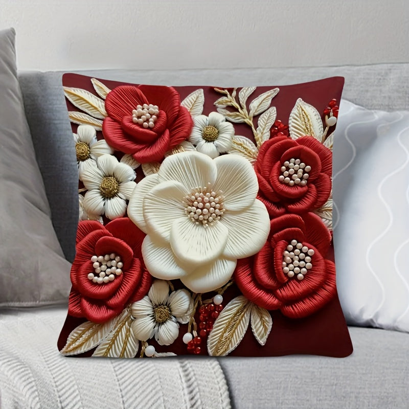 Lodge style floral throw pillow cover made of woven polyester with invisible zipper. Machine washable. Pillow insert not included.