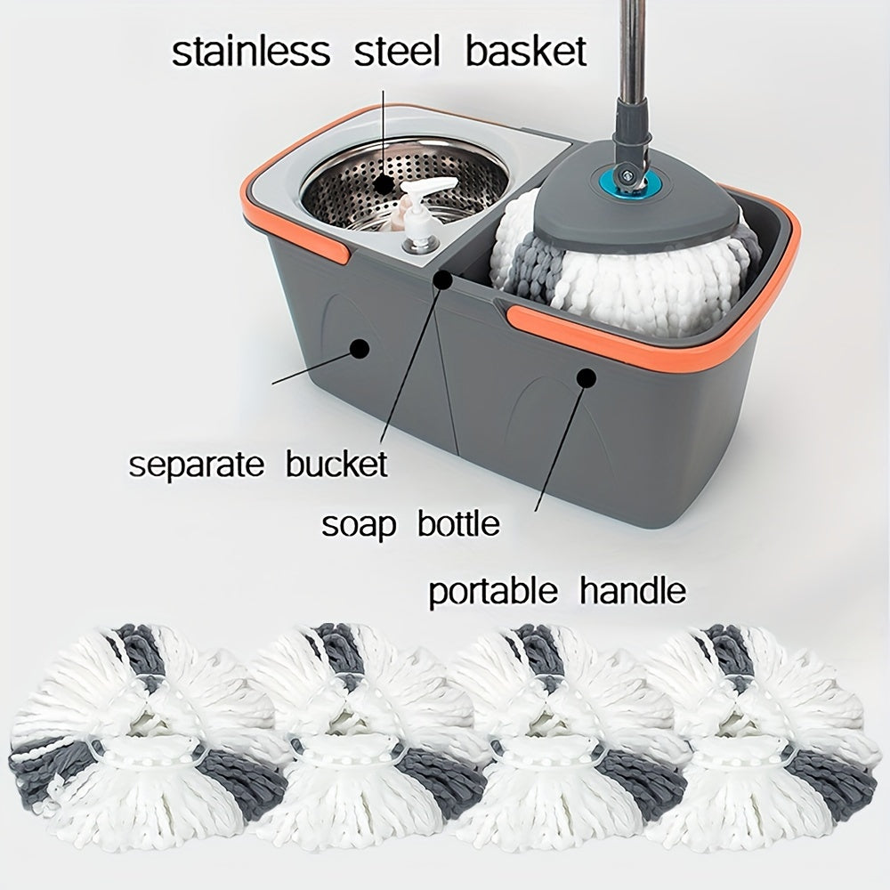 Introducing the Triangle Rotating Mop and Square Separation Bucket Set, featuring a Dirty and Clean Water Separation System for optimal cleaning. Ideal for hardwood, tile, and marble floors, this set includes a self-rotating mop head and 4 triangle mop