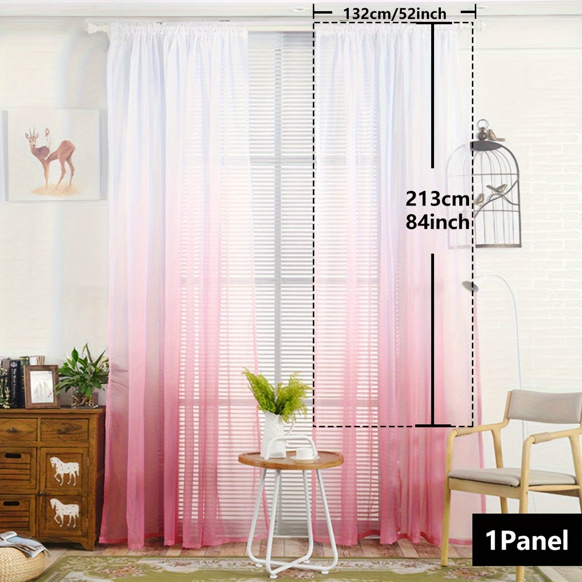 Elegant home decor - 1pc of gradient sheer curtains featuring top & bottom two-tone design in wear rod style.