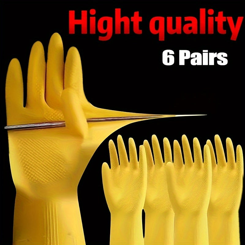 6 Pairs of Sturdy, Reusable Rubber Gloves - with Long Sleeves, Designed for Kitchen Cleaning, Work, and Painting