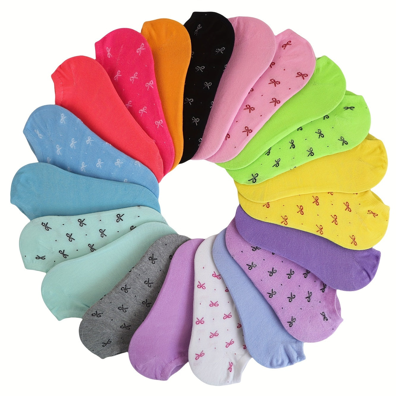 20 pairs of candy-colored, lightweight, and breathable low cut ankle socks for women.