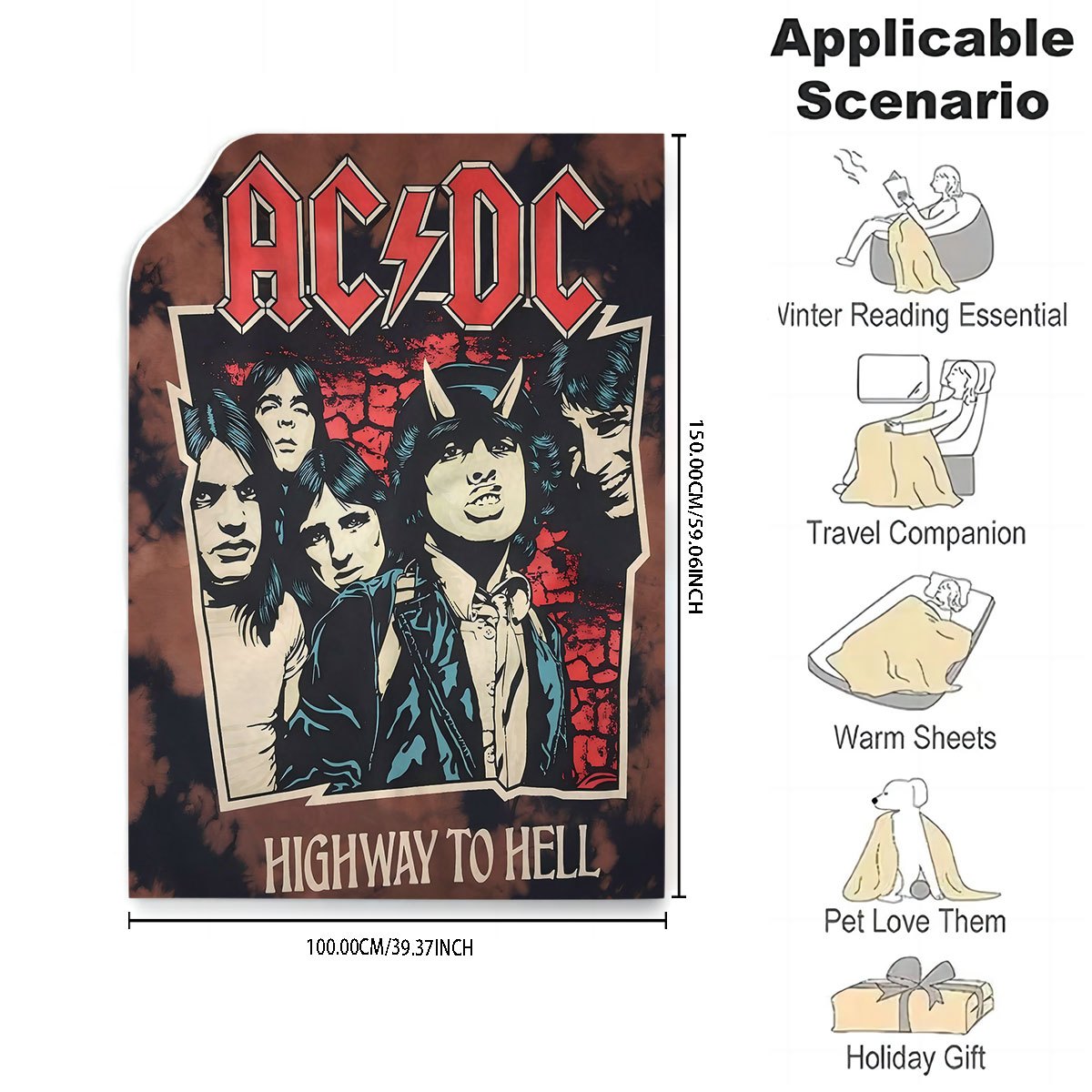 Stay warm and rock out with this AC/DC "Highway to Hell" flannel throw blanket! Featuring a cozy and allergy-friendly digital print with vibrant colors, this blanket is perfect for the bedroom, living room, or sofa. An ideal gift for music fans