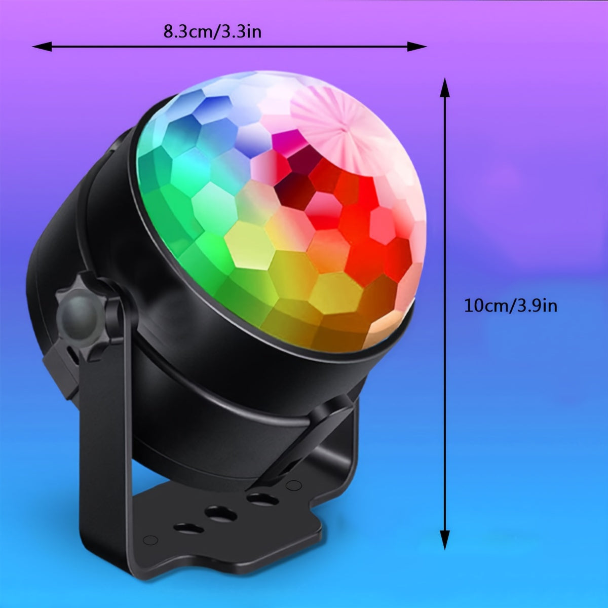 1pc RGB Disco Ball Light with 7 modes remote control for creating a vivid party atmosphere. Ideal for family rooms, dance parties, bars, karaoke, weddings, etc! Includes USB mini car DJ