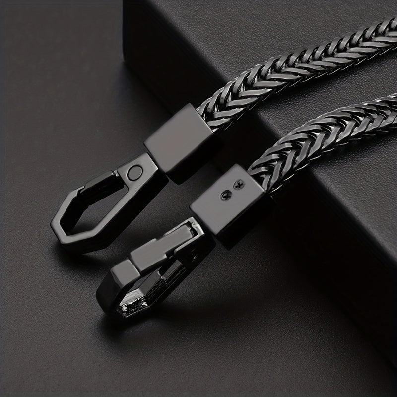 A stylish men's belt wallet with a high-quality 41cm long golden chain, paired with a keychain and hip-hop punk key ring for a unique and personalized gift.