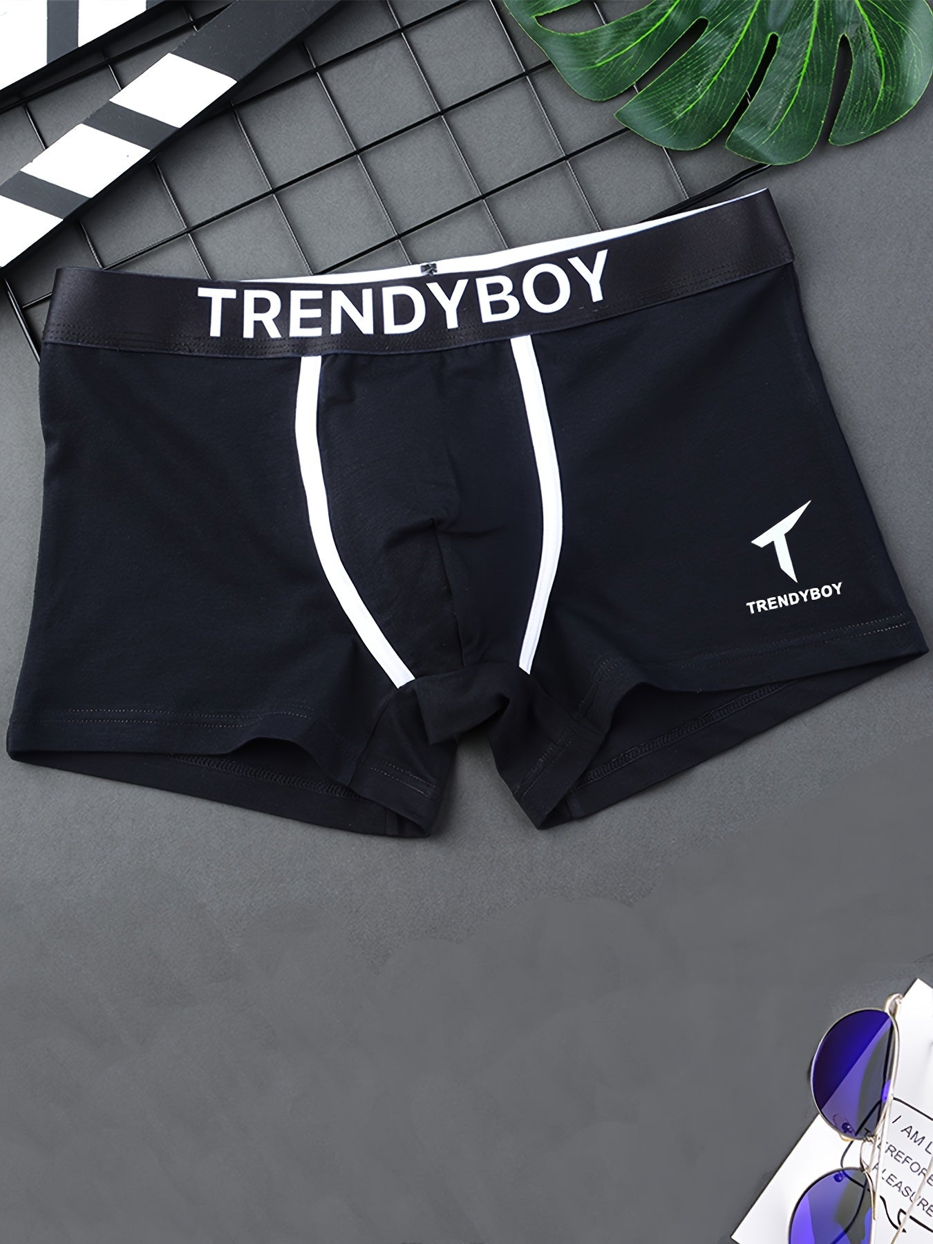 3 TRENDYBOY Men's Boxer Briefs: Soft & breathable polyester blend with comfort fit, elastic waistband, and sleek geometric pattern design for home & sports wear.