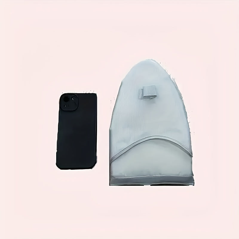 Portable handheld ironing board for home use, with a hanging garment steamer pad and small clothes ironing glove accessory.