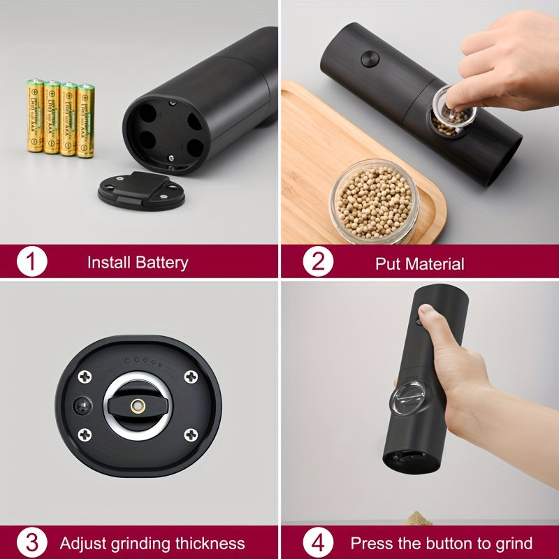 The CLITON Electric Pepper Grinder is a convenient and stylish addition to your kitchen. This grinder features a built-in storage base for whole black pepper, and automatically grinds salt, pepper, and other spices with ease. Made of durable plastic and