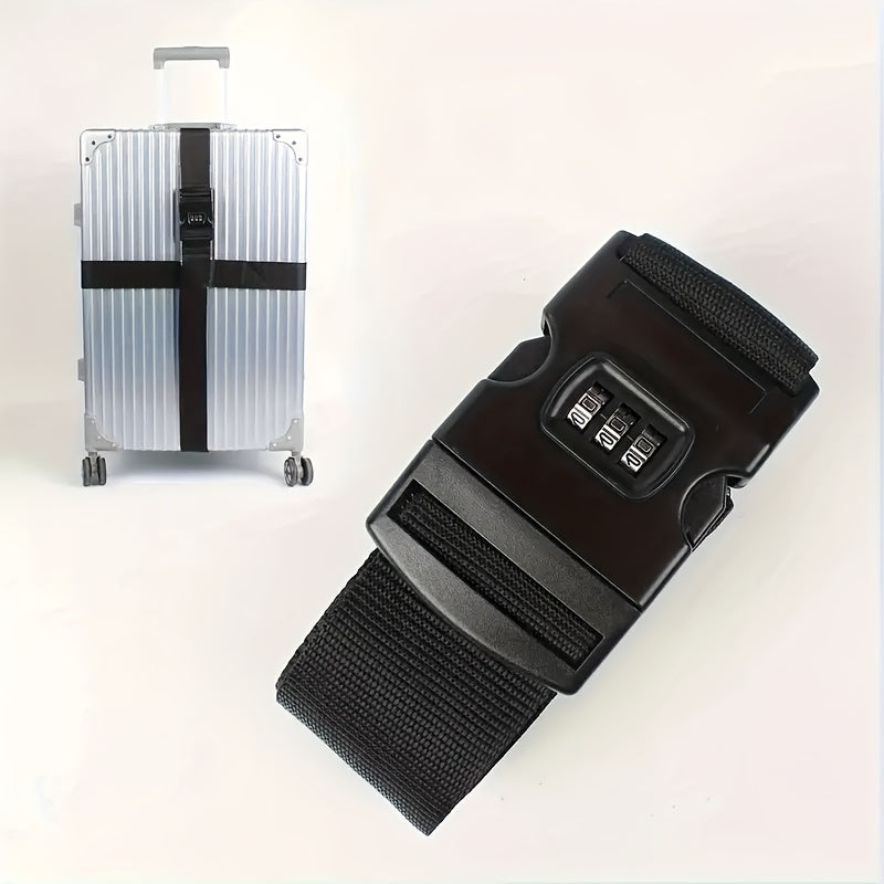 Secure your luggage with this durable adjustable strap featuring a password lock. Includes a nylon crossbody bag hook and name tag for easy identification while traveling. This single piece luggage security strap is both durable and reliable.