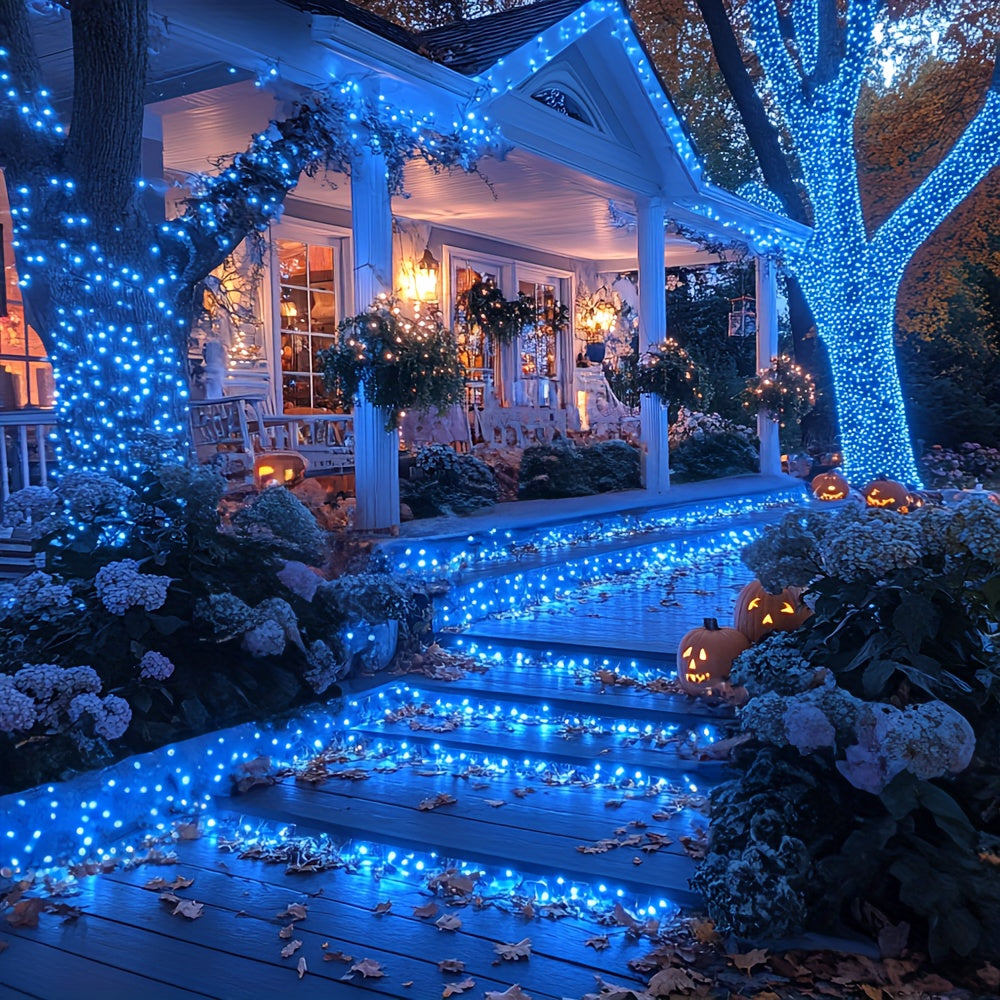 Decorate your tree, Christmas, wedding, or room with our adjustable solar string lights in white and blue LEDs.