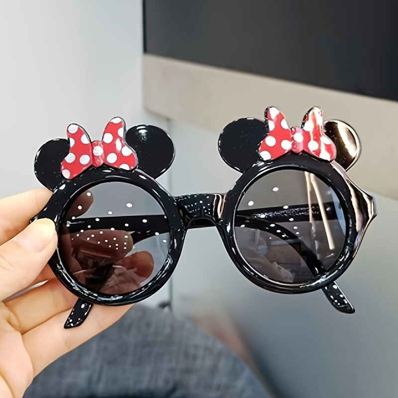 Minnie Mouse cat eye glasses in red and black with polka dot detail, perfect for women, made of plastic.