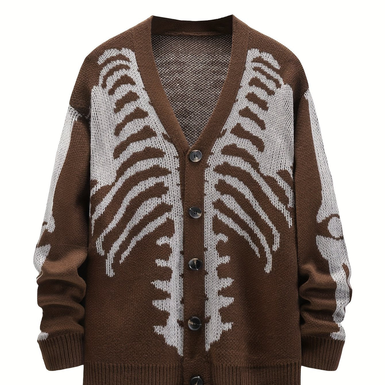 Men's Plus Size Skeleton Print Cardigan Sweaters